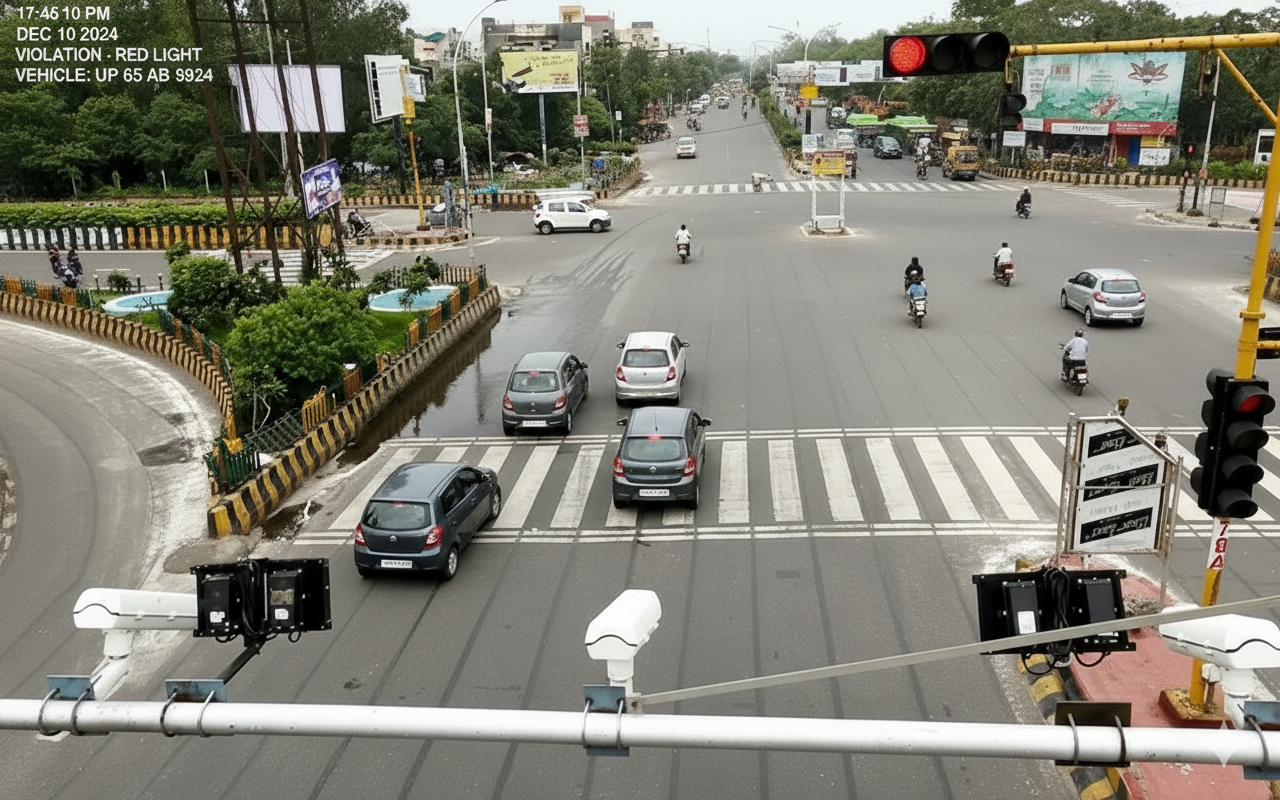 ANPR camera detecting a red-light violation at an urban junction