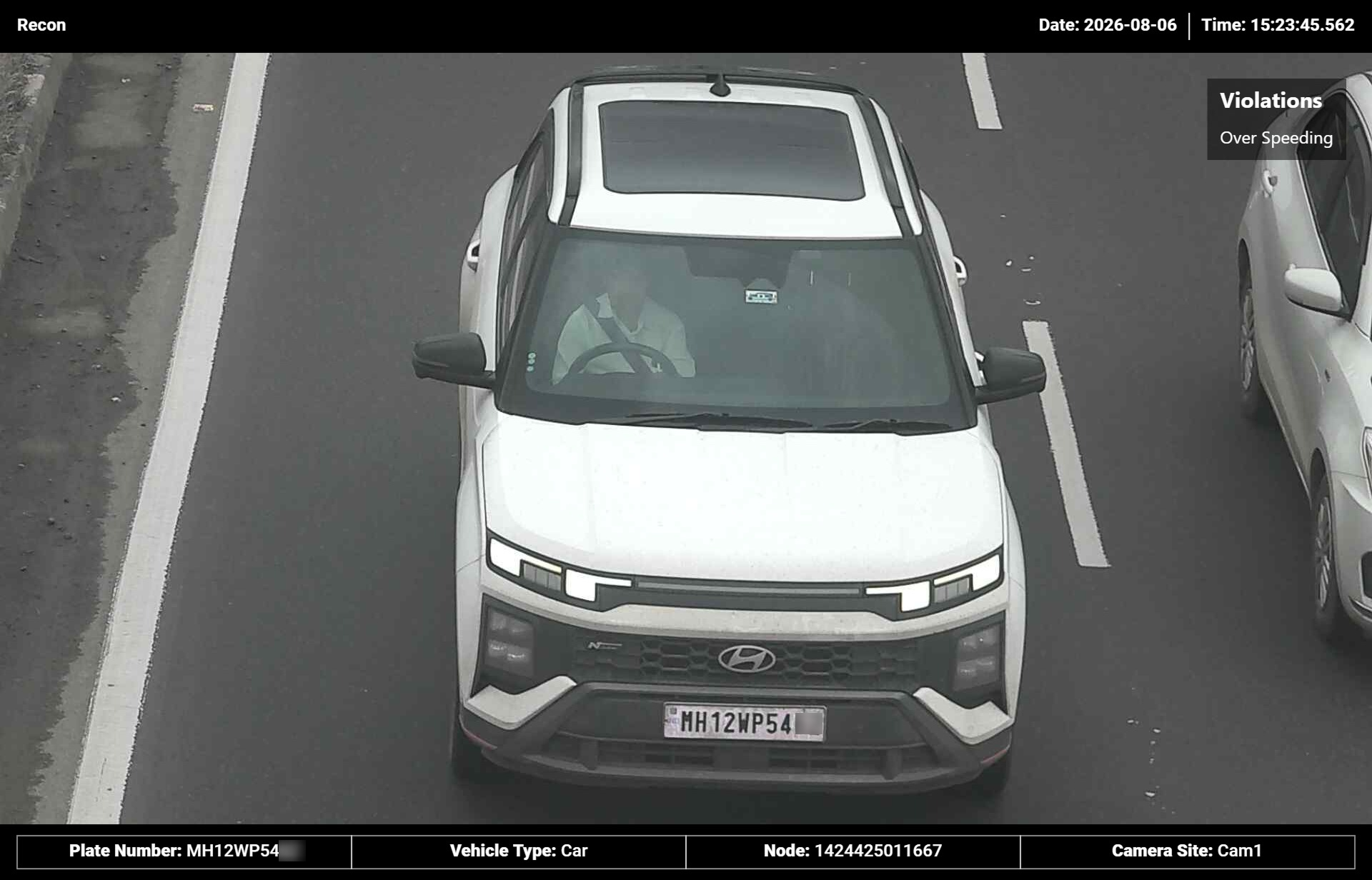 Overspeeding evidence: day capture 1