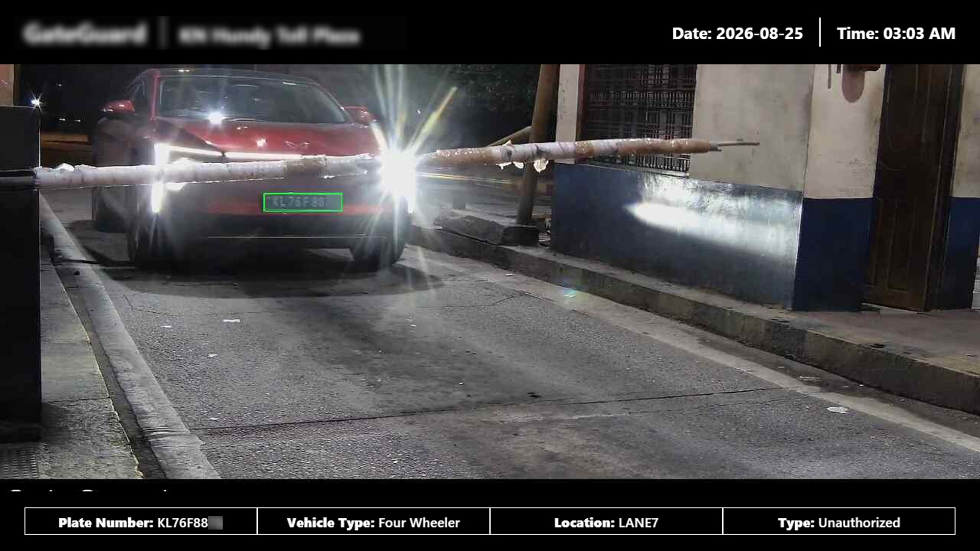 Per-lane ANPR vehicle identity at a toll plaza